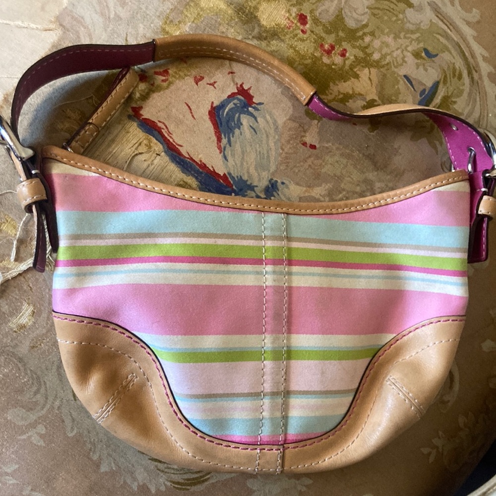 ❌SOLD❌Vintage Y2K Coach Striped Pink and Tan Women's Bag - Picture 1 of 5
